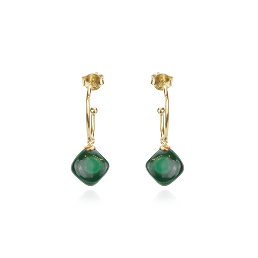 Oval hoop earrings with malachite drops by Mounir